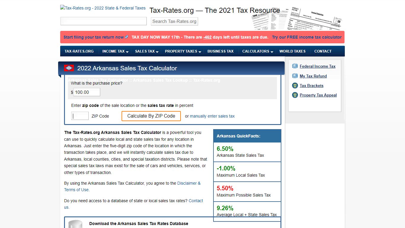 Arkansas Sales Tax Calculator