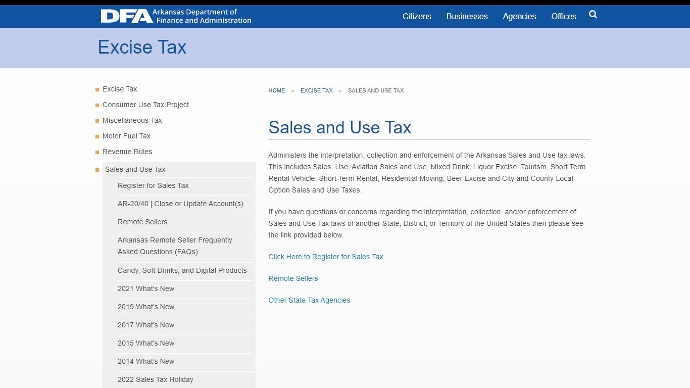 Sales and Use Tax | Department of Finance and Administration - Arkansas